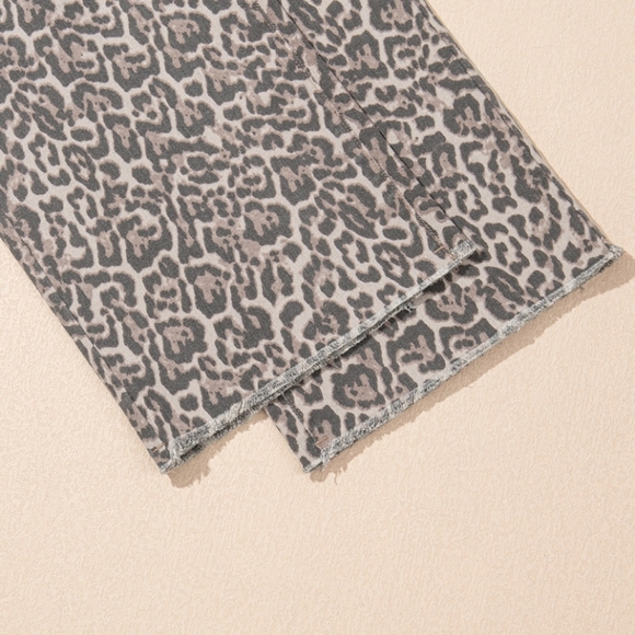 Neutral Leopard-Print Wide Leg Pants - Picture 4 of 13